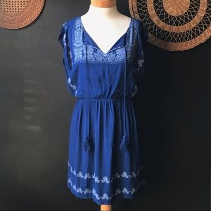 🌺AUW brand blue cinched waist boho dress